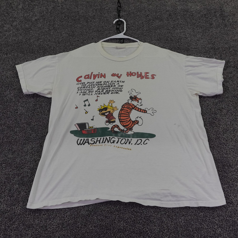 Calvin and Hobbes T Shirt Mens Extra Large White Washington DC Cartoon Vintage